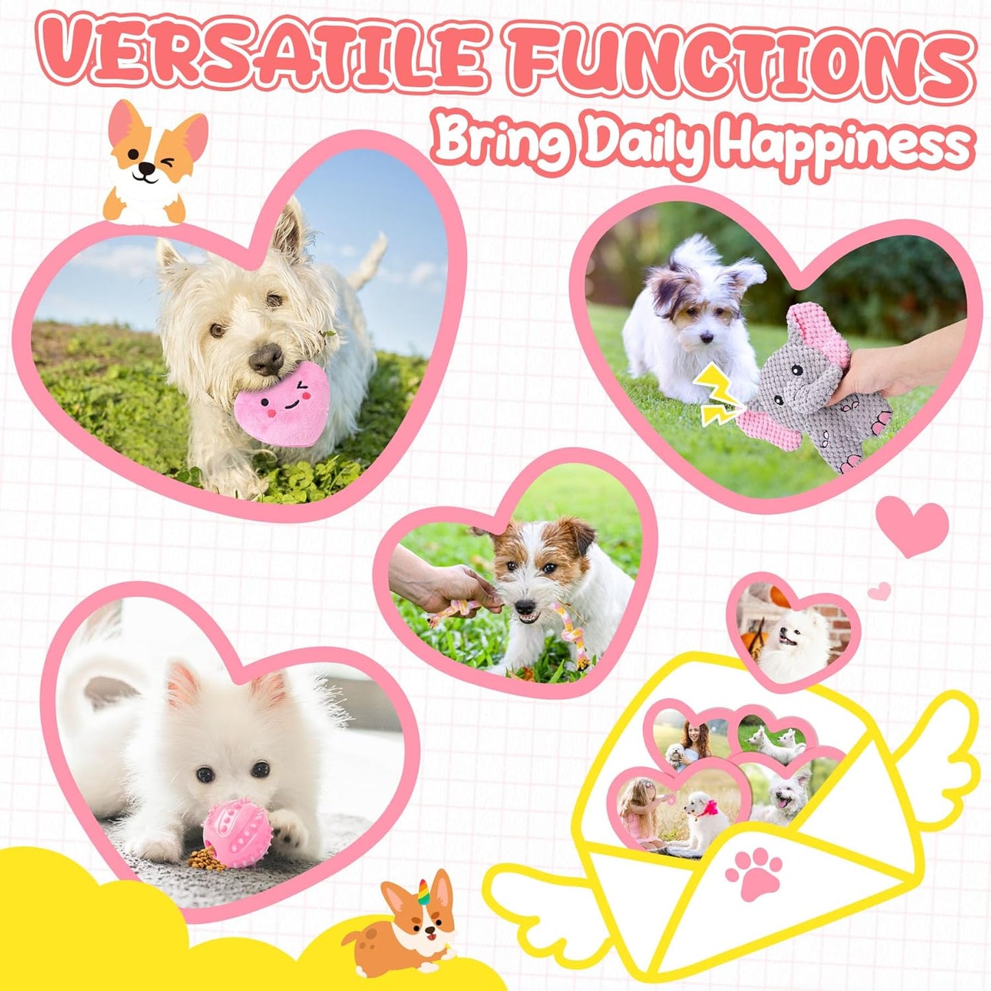 XIUGOAL Pink Puppy Toys - 9 Pack Puppy Chew Toys for Teething, Enrichment Dog Toys for Small Dogs to Keep Them Busy, Squeaky Plush Toy for Boredom