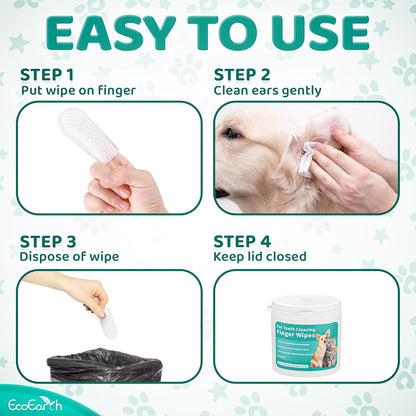 EcoEarth Premium Dog Ear Cleaner Wipes - 50 Pcs - Pet Ear Cleaning Finger Wipes - Pearl-Embossed Texture for Itchy Ear Relief & Infection Protection - Disposable Wipes for Wax & Dirt Removal