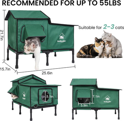 Cat Houses for Outdoor Cats, Outdoor Cat House Weatherproof with Insulation Layer for Warm, Foldable Cat Shelter, Cave Beds for Pets Up to 55lbs for Garden, Patio, or Backyard (Green-L)