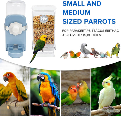 No Mess Bird Feeder Water Dispenser Set, Parakeet Cage Accessories, Bird Feeder and Waterers in Cage for Cockatiels, Finches, Lovebirds, Budgies, Canaries