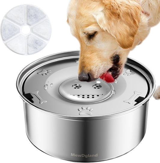 Dog Water Bowl Dispenser, No Spill Water Bowls for Dogs & Slow Feeder Stainless Steel Dog Bowl - Anti-Slip Pet Water Bowl Dispenser for Messy Drinkers