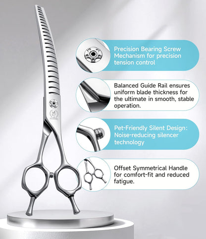 Fenice Peak Professional Dog Grooming Scissors for Thick Coated Dogs - 7 Inch Curved Chunker Shears with 85% Thinning, JP440C Stainless Steel & 25°Blade for Professional Hair Trimming