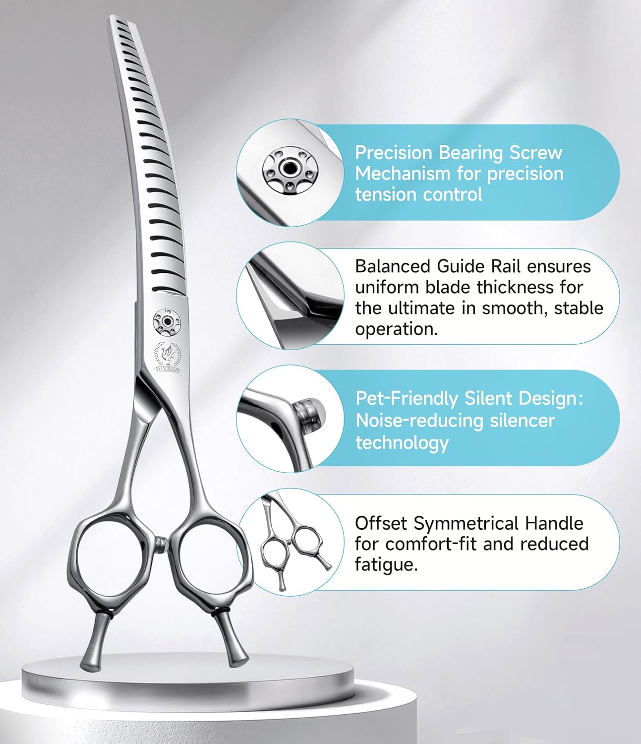 Fenice Peak Professional Dog Grooming Scissors for Thick Coated Dogs - 7 Inch Curved Chunker Shears with 85% Thinning, JP440C Stainless Steel & 25°Blade for Professional Hair Trimming