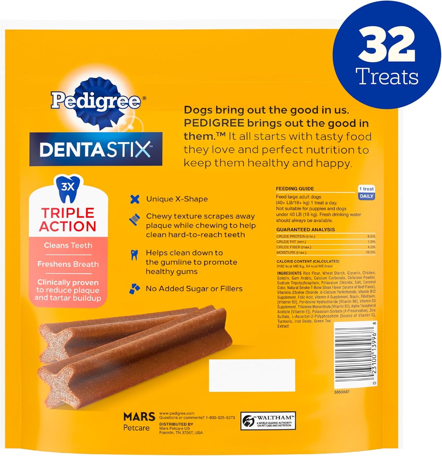 Pedigree Dentastix Large Breed Dog Treats, Beef Flavor, 1.67 lb. Bag (32 Treats)