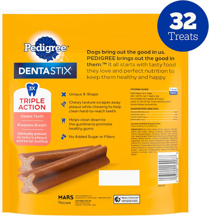Pedigree Dentastix Large Breed Dog Treats, Beef Flavor, 1.67 lb. Bag (32 Treats)