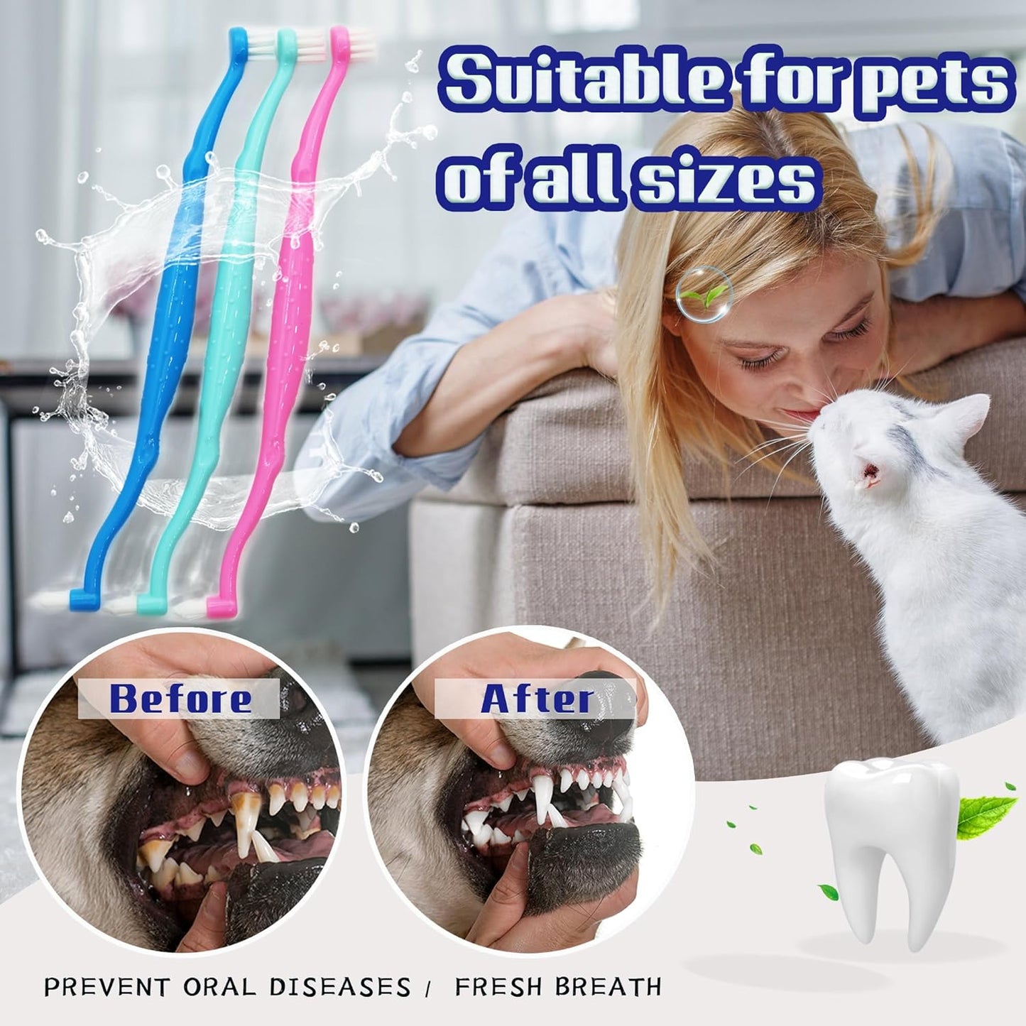 Dual Sided Cat Toothbrush Dog Toothbrush Finger Brush Micro Head, Suitable for Small to Large Dogs & Cats (White, Small)