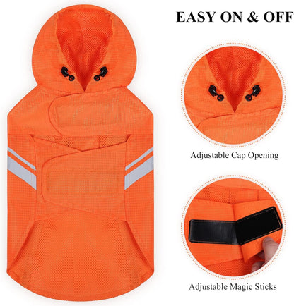 VIVAGLORY Wetoff Dog Raincoat, Rain Coat for Dog All Seasons Adventure, Rain Jacket with Harness Hole & Hood, Reflective Lightweight Waterproof for Doggy & Puppy, M, Orange