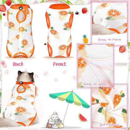 Nuanchu 3 Pieces Cat Recovery Suit Kitten Recovery Suit E-Collar Alternative for Cats and Dogs Abdominal Skin Anti Licking Pajama Clothes Sets(Large,Fruit Style,Colorful)