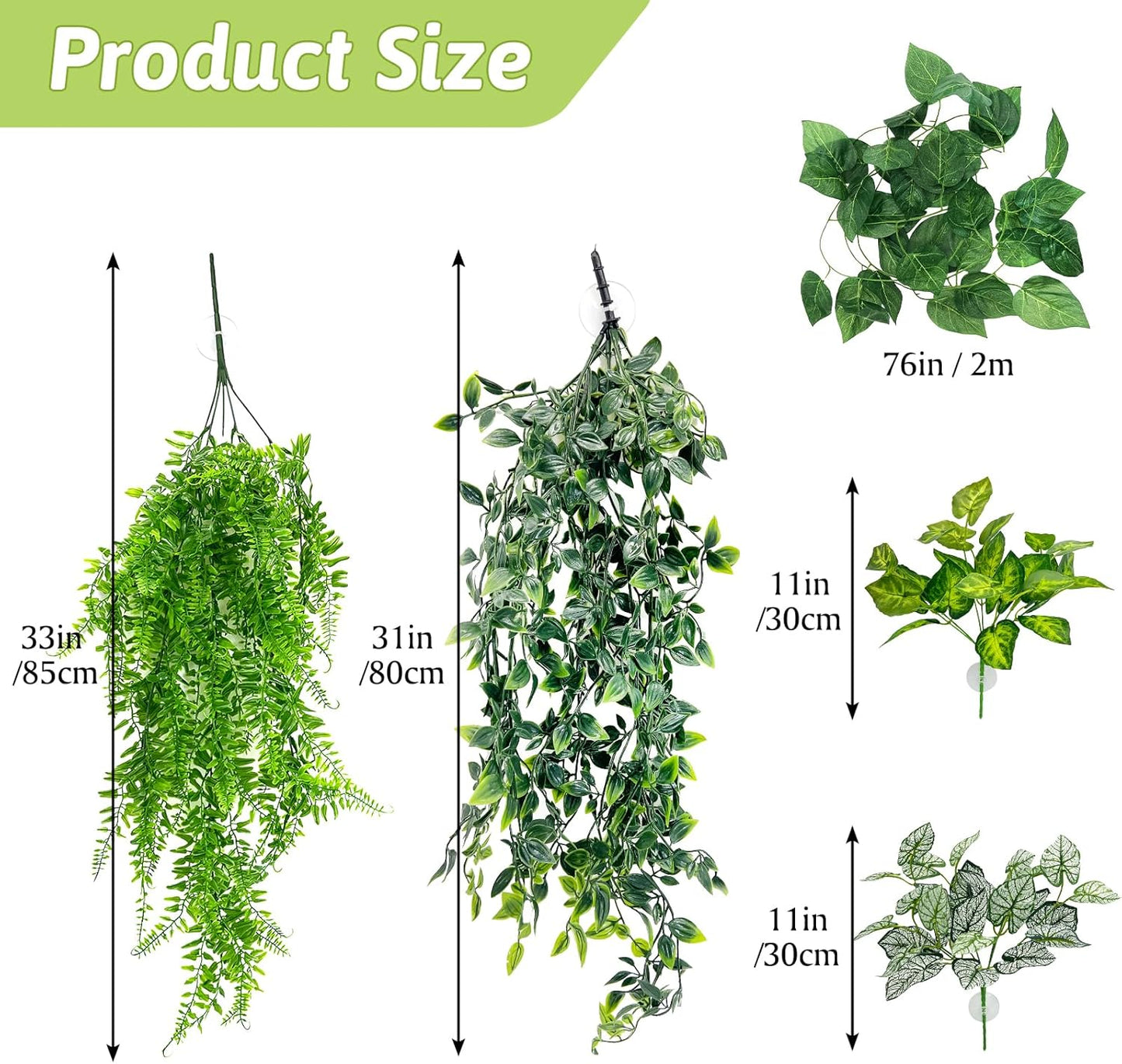 Hamiledyi 5 Pcs Reptile Plants Terrarium Hanging Fake Plant Leaves and Reptile Hide Box Gecko Hideout Cave with Sink Humidifier for Ball Python Bearded Dragon Chameleon Lizard