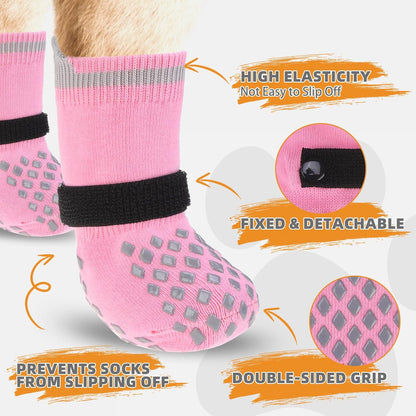 KOOLTAIL Anti Slip Dog Socks Booties to Prevent Licking Paws Scratching, Pet Boots&Paw Protector for Hardwood Floors, Dog Shoes for Winter, Traction Control Grip Socks for Small Medium Large Dogs L