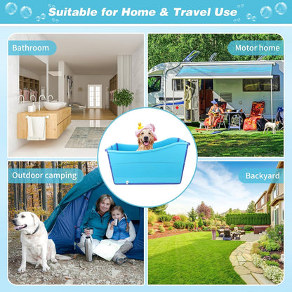 YUEPET Extra Large Foldable Dog Bath Tub for Large Dogs, 49 Gal Portable Dog Bathtub Lightweight Hightened Pet Wash Station with Drain Plug for Big Dogs Indoor/Outdoor Bathing, Camping (Blue)
