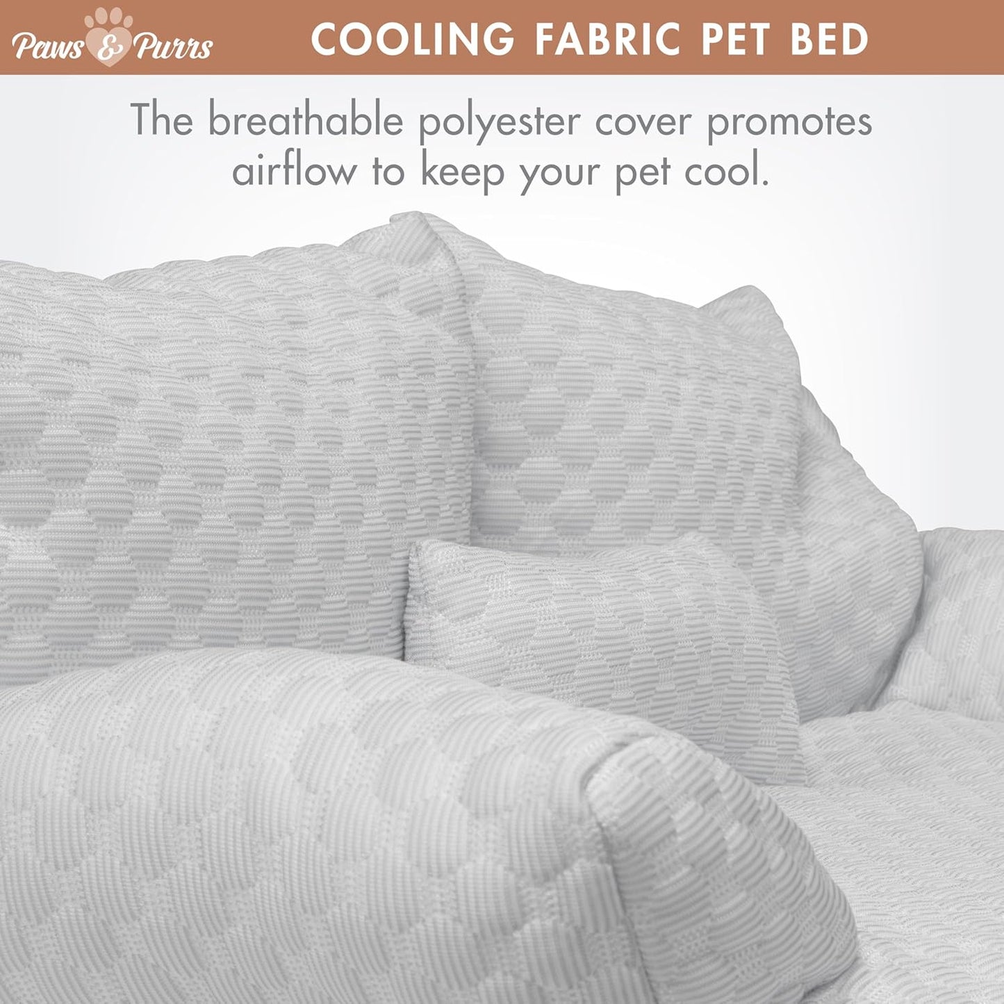 Paws & Purrs Cooling Pet Sofa Bed for Small Dogs or Cats, Breathable Fabric, Supportive Bolsters, Removable Washable Cover, Non-Slip Base, Sofa Pet Lounger Includes Mini Play Cushion, Light Gray