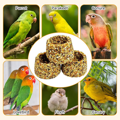 PINVNBY 6 PCS Parrot Treats Natural Grains Cockatiel Treats Bowl Shape Budgie Snacks Edible Bird Chewing Toys for Parrots Parakeet Conure Lovebird Finch Canary