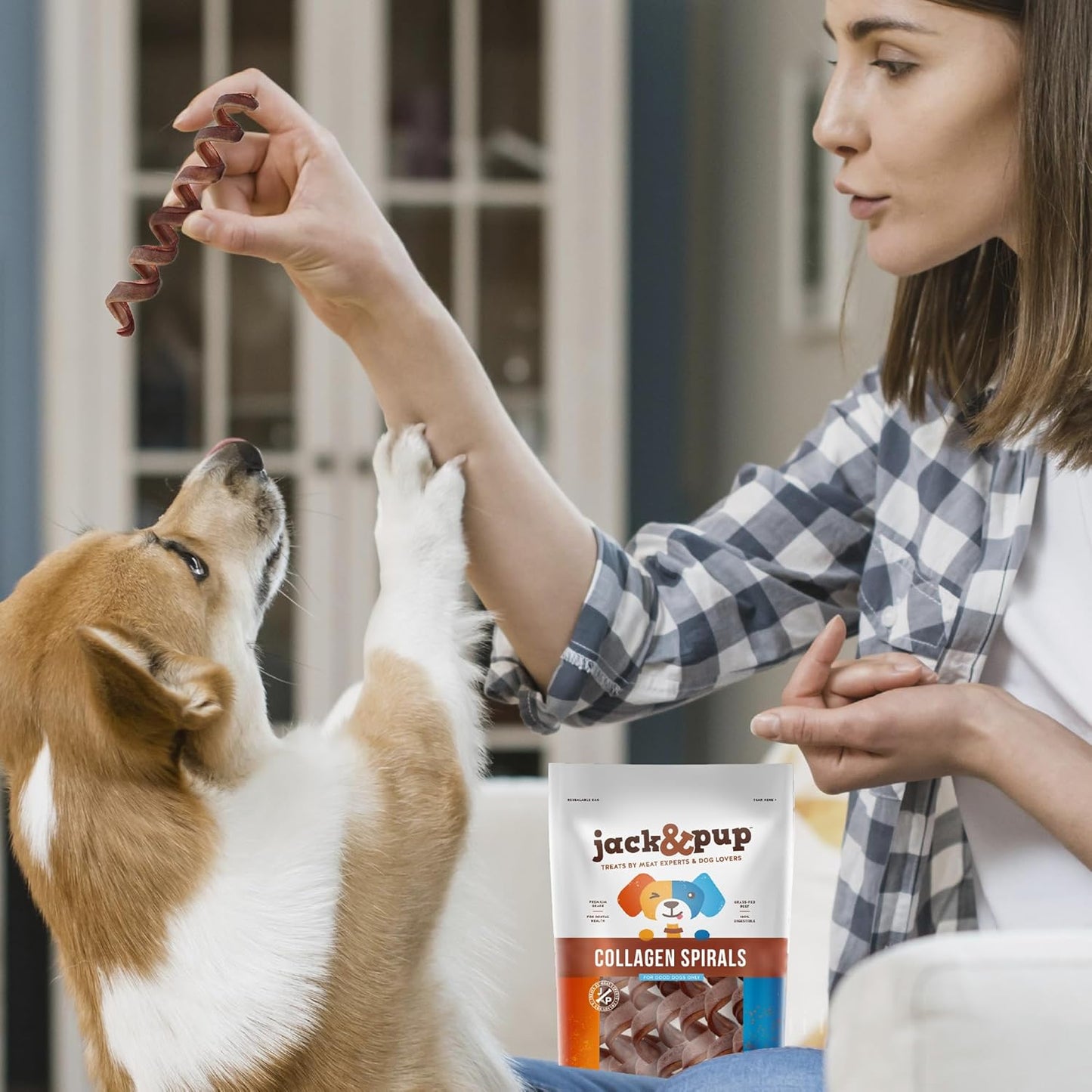 Jack&Pup 5" Spiral Beef Collagen Sticks for Dogs - Rawhide Free Dog Chews Long Lasting Collagen Chews for Dogs - Bully Sticks Alternative (8 Pack)