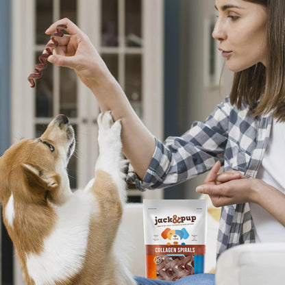 Jack&Pup 5" Spiral Beef Collagen Sticks for Dogs - Rawhide Free Dog Chews Long Lasting Collagen Chews for Dogs - Bully Sticks Alternative (8 Pack)