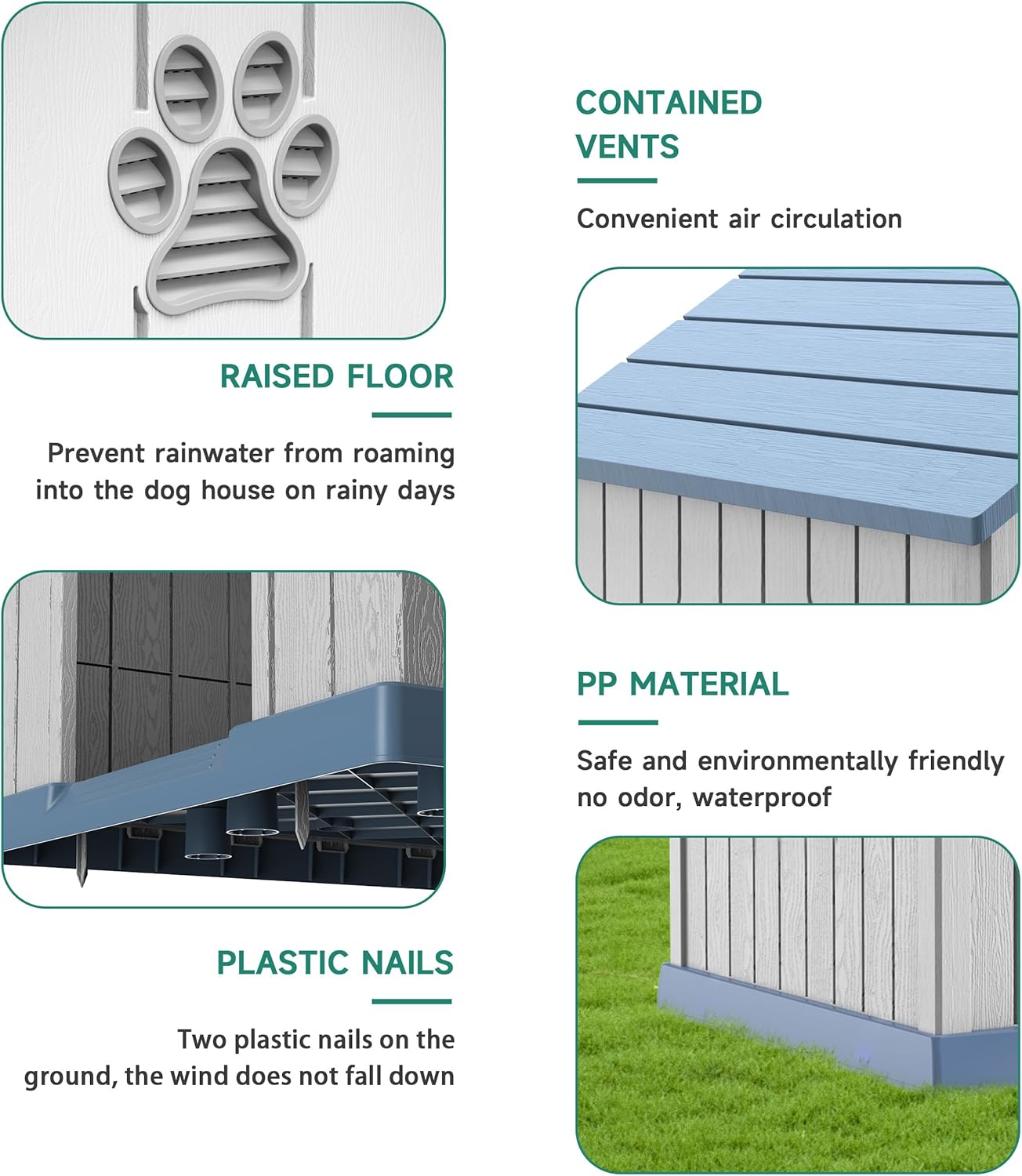 DRATO Large Dog House Indoor Outdoor Waterproof,Puppy Shelter with Air Vents and Elevated Floor,Sturdy Dog Kennel for Small to Large Sized Dogs, Easy to Assemble (Blue, 38.62×36.26×38.07 Inches)