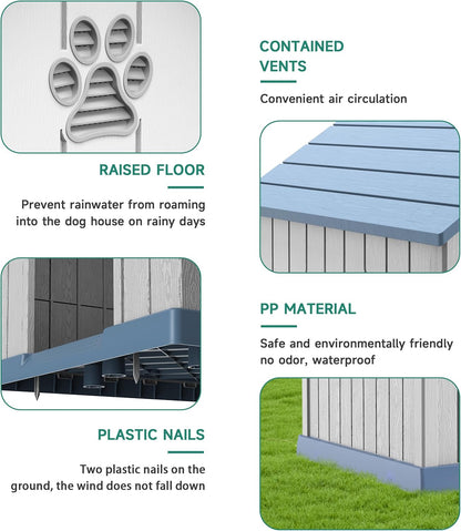 DRATO Large Dog House Indoor Outdoor Waterproof,Puppy Shelter with Air Vents and Elevated Floor,Sturdy Dog Kennel for Small to Large Sized Dogs, Easy to Assemble (Blue, 38.62×36.26×38.07 Inches)