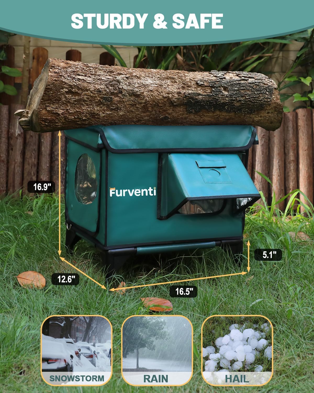 Heated Cat House for Outdoor Cats, Waterproof Insulated Outdoor Cat House with Heating Pad, Weatherproof Elevated Heated Cats House for Outside Feral Cats(Deep Green, 16" L x 12" W x 18" H)