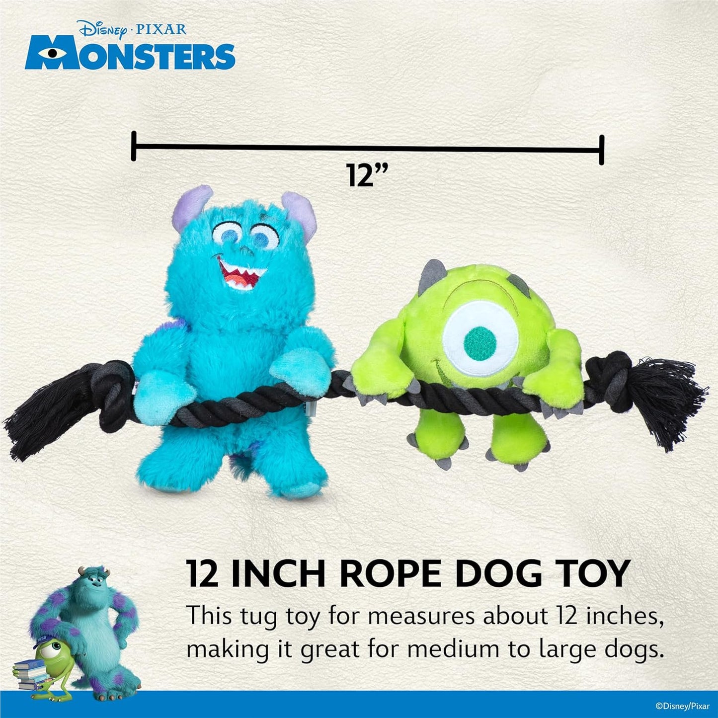 Disney for Pets Pixar’s Monsters, Inc. Rope Pet Toy, 12in Pixar Dog Toys | Rope Tug Toy for Dogs Inspired by Mike and Sulley from Pixar’s Monsters, Inc.