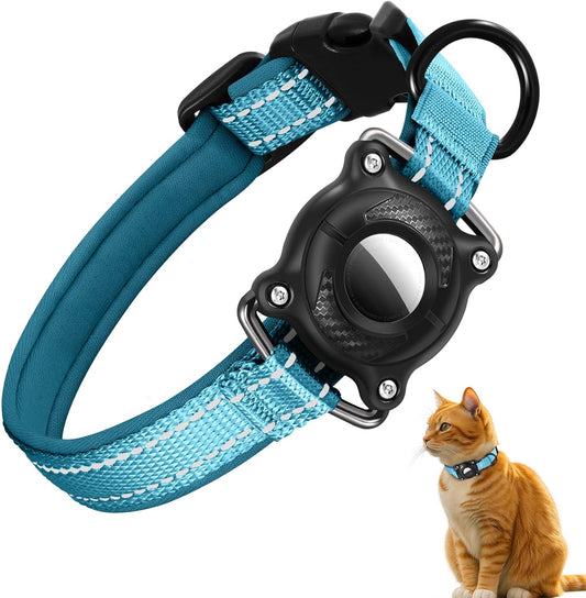 Reflective AirTag Cat Collar, IP68 Waterproof Airtag Holder, Safety Elastic Band Cat Collars for Kittens and Puppies (Blue, S)