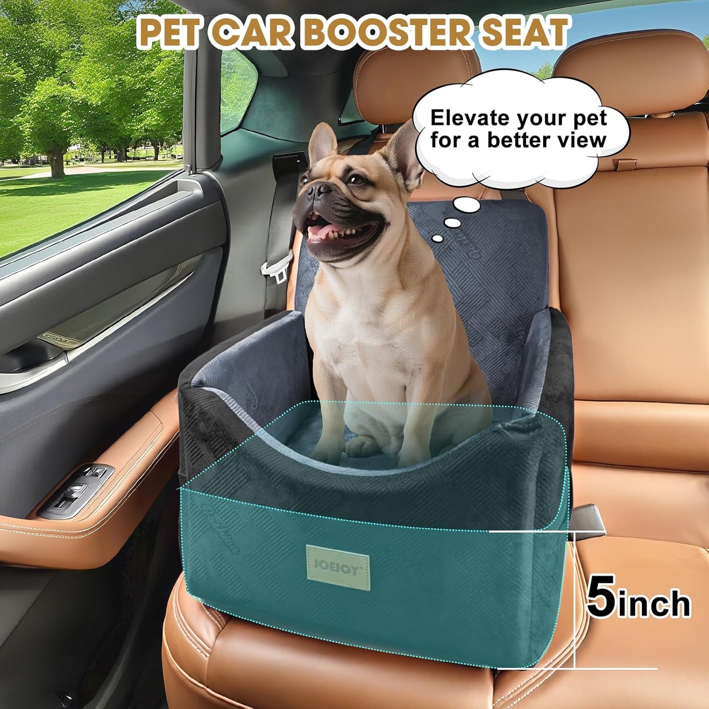 JOEJOY Dog Car Seat for Small/Medium Dogs, Memory Foam Dog Booster Seat with Washable Cover, Travel Safety Pet Car Seat with Storage Pockets for Dogs up to 30 lbs