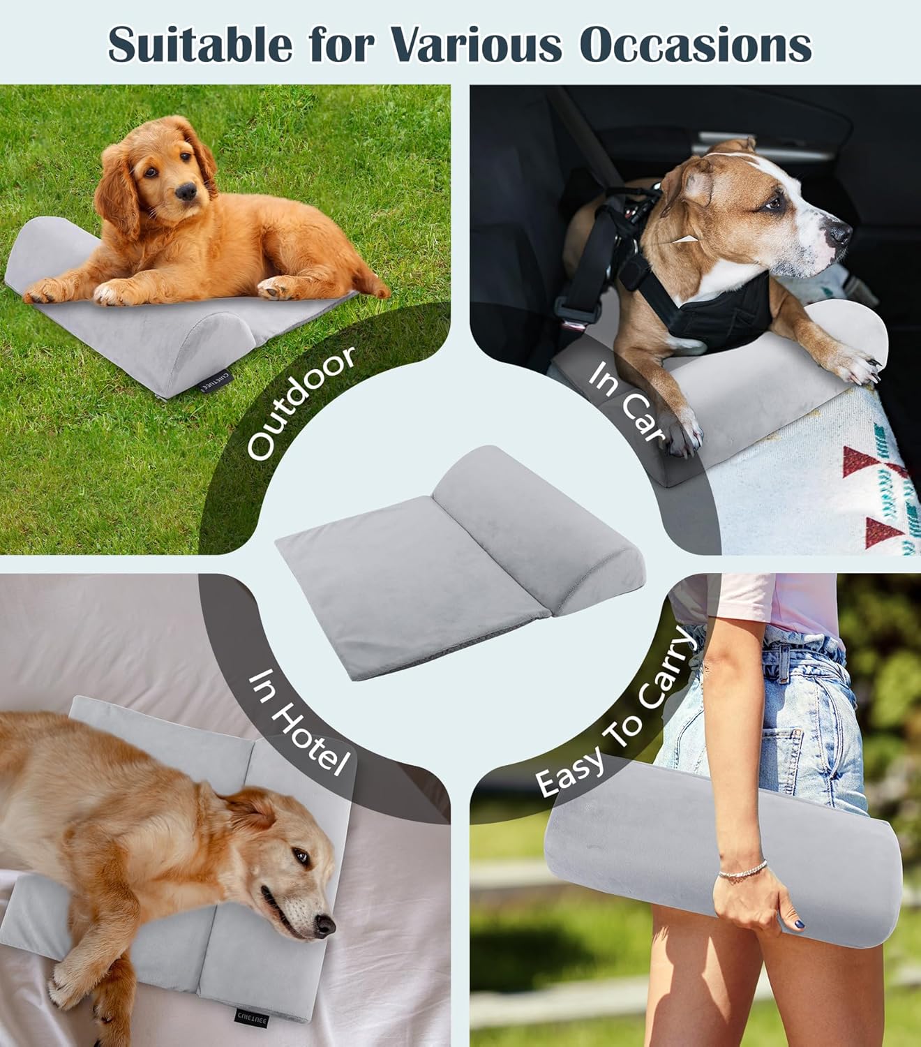 Dog Bolster Pillow for Small Dogs and Cats, Benefit for Cervical Vertebra and Neck, Dog Pillow for Improve Sleep Quality, Travel-Friendly, with High Resilience Foam, Machine Washable