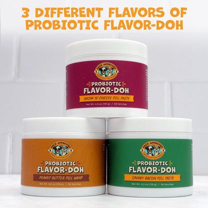 Flavor-Doh with Dog Probiotics - Flavored Pill Wrap for Dogs to Hide Capsules and Shape into Pill Pocket Treats for Dogs - Easy-to-Use Treat Paste for Pet Medicine - Savory Bacon (4.2oz)