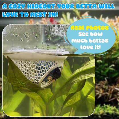 Floating Betta Hide & Shrimp Cave – All-in-One Aquarium Hammock, Feeder, and Safe Resting Spot for Stress-Free Fish Tanks