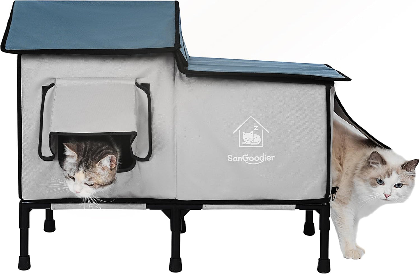 Cat Houses for Outdoor Cats, Outdoor Cat House Weatherproof with Insulation Layer for Warm, Foldable Cat Shelter, Cave Beds for Pets Up to 55lbs for Garden, Patio, or Backyard (Grey-L)