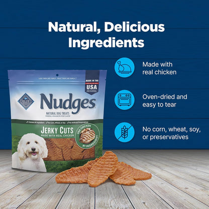 Blue Buffalo Nudges Jerky Bites Dog Treats, Made in the USA with Natural Ingredients, Bite-Sized Pieces, Chicken, 16-oz Bag