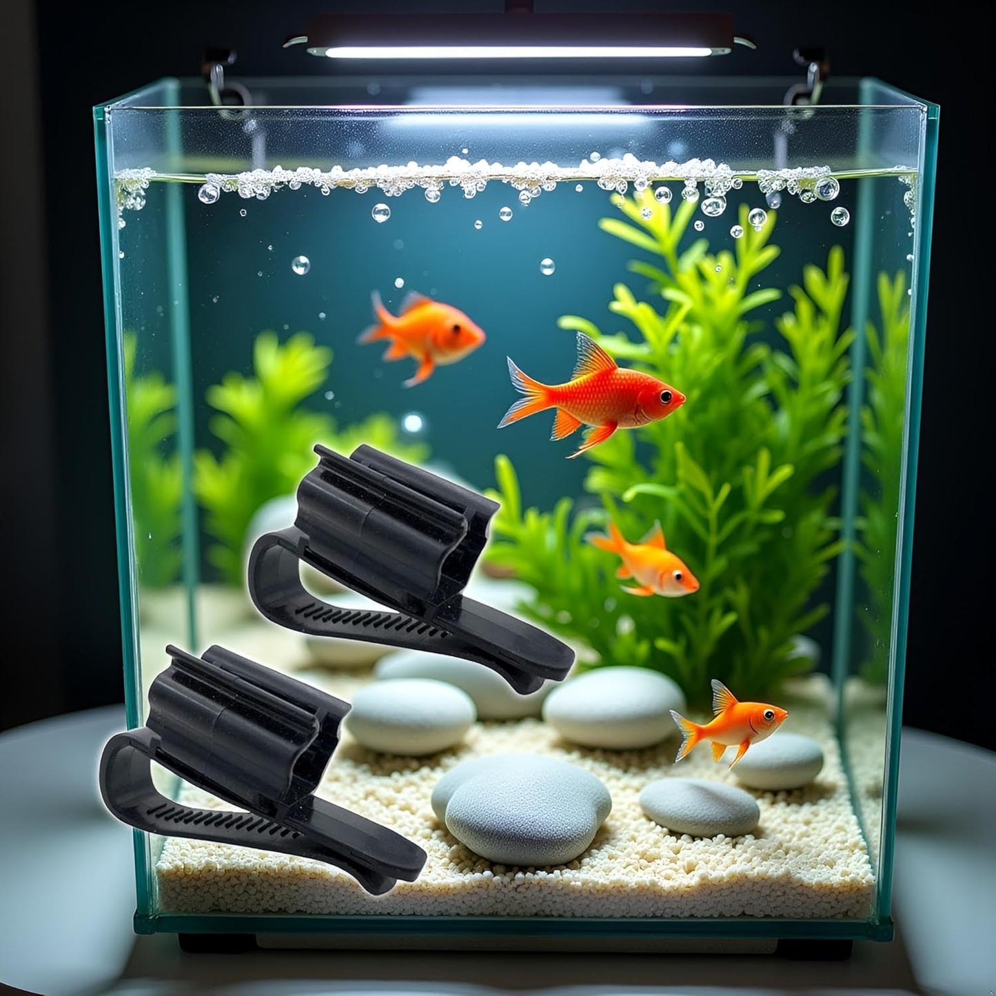 2 Pcs Black Fish for Tank Mounting Clip, Water Pipe Hose Holder Multifunction Adjustable Clamp for 0.31""""-0.62"""" Dia Tub Aquarium Tube Holder, Aquarium Air Pump Accessories