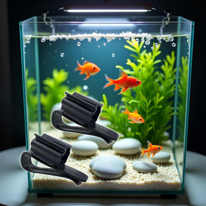 2 Pcs Black Fish for Tank Mounting Clip, Water Pipe Hose Holder Multifunction Adjustable Clamp for 0.31""""-0.62"""" Dia Tub Aquarium Tube Holder, Aquarium Air Pump Accessories