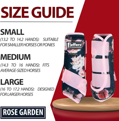 Jeffers Expression Protective Horse Boots 1 Pair, Rose Garden - Safe Neoprene Leg Guards, Comfortable Fit, Durable Strap Closures, Front & Hind Support, Accessories for Travel & Riding - Medium