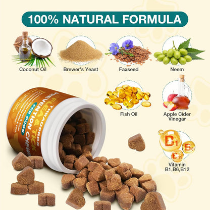 Flea and Tick Prevention for Dogs Chewables, 60 Chews, Natural Dog Flea and Tick Treatment Chewable Supplement for All Breeds & Ages, Beef Flavor