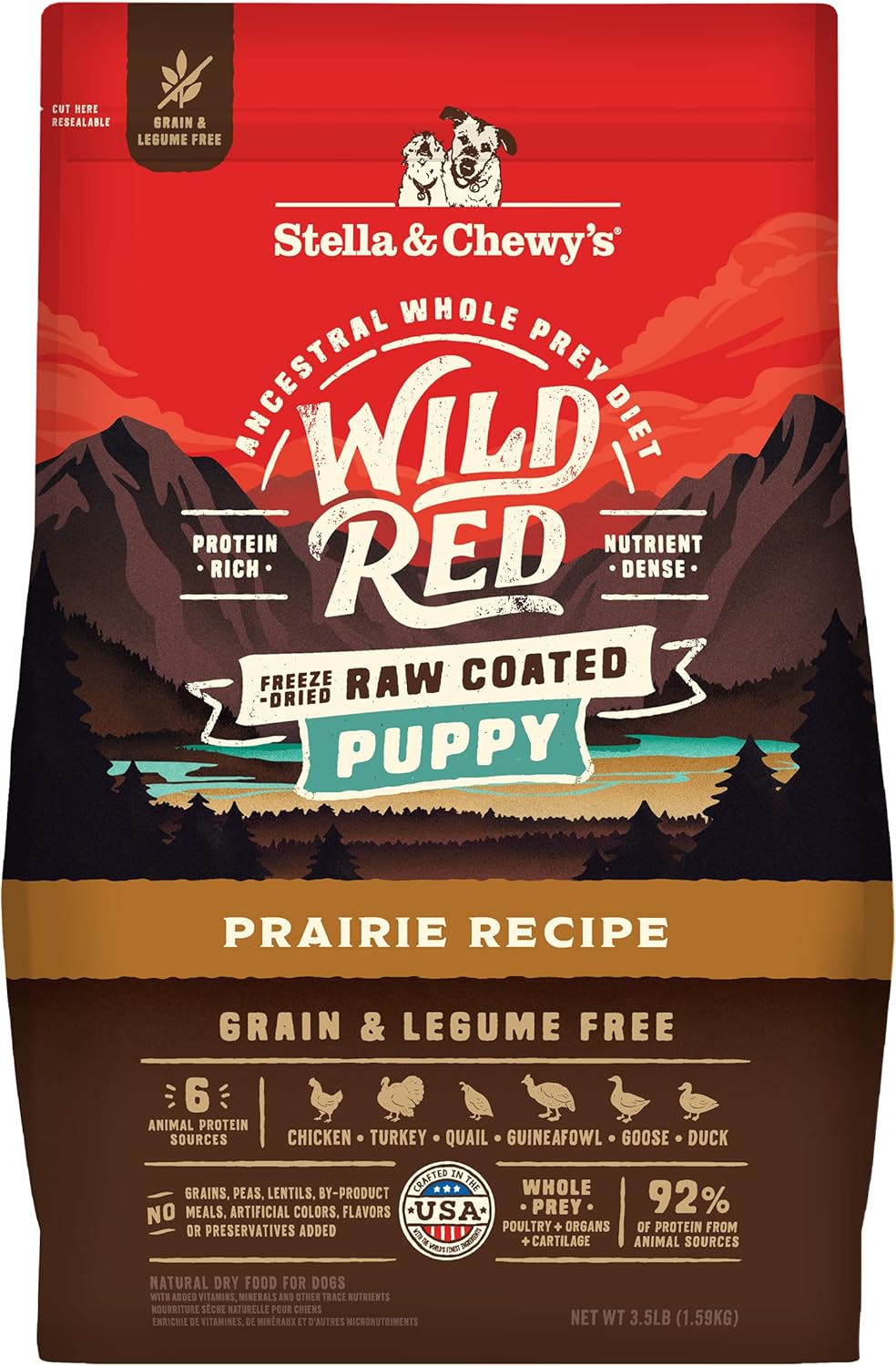 Stella & Chewy's Wild Red Dry Dog Food Raw Coated High Protein Grain & Legume Free Puppy Prairie Recipe, 3.5 lb. Bag
