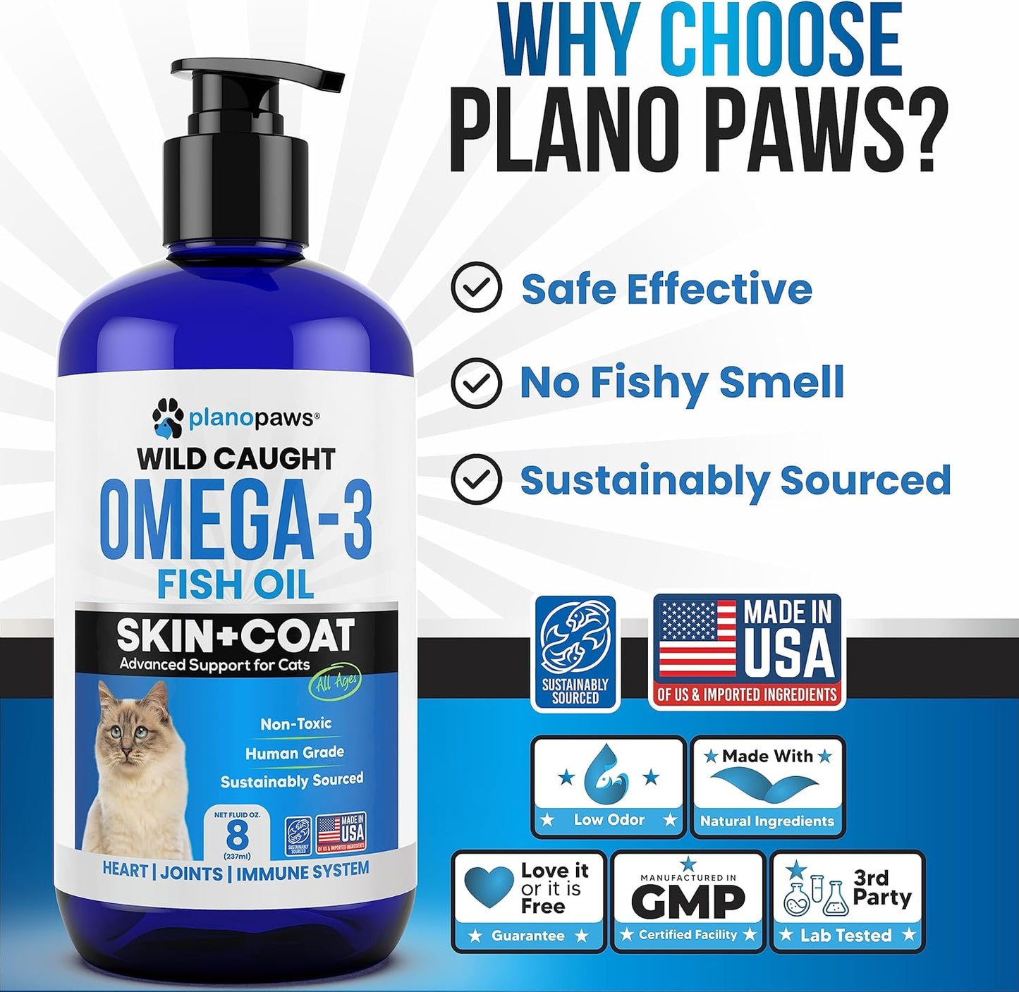 Omega 3 Fish Oil for Cats - Better Than Salmon Oil - Kitten & Cat Vitamins and Supplements - Cat Dandruff Treatment - Liquid Fish Oil for Pets - Shedding Support - Cat Health Supplies for All Ages