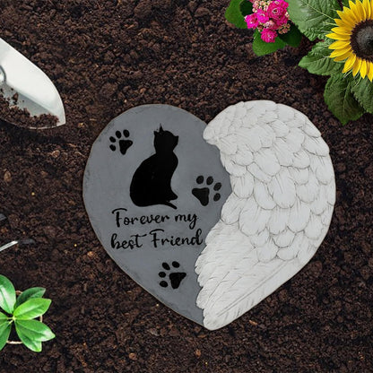 Cat Memorial Stone 10” Heart with Wings Outdoor Pet Grave Marker Cement Garden Remembrance Stone Sympathy Gift for Loss of Cat Angel Paw Design