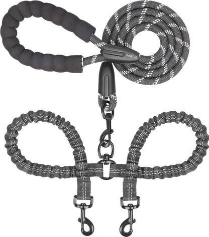 iYoShop Dual Dog Leash - 360° Swivel, No Tangle Walking Leash with Shock Absorbing Bungee for Two Dogs (Medium, 8-35 lbs, Black)
