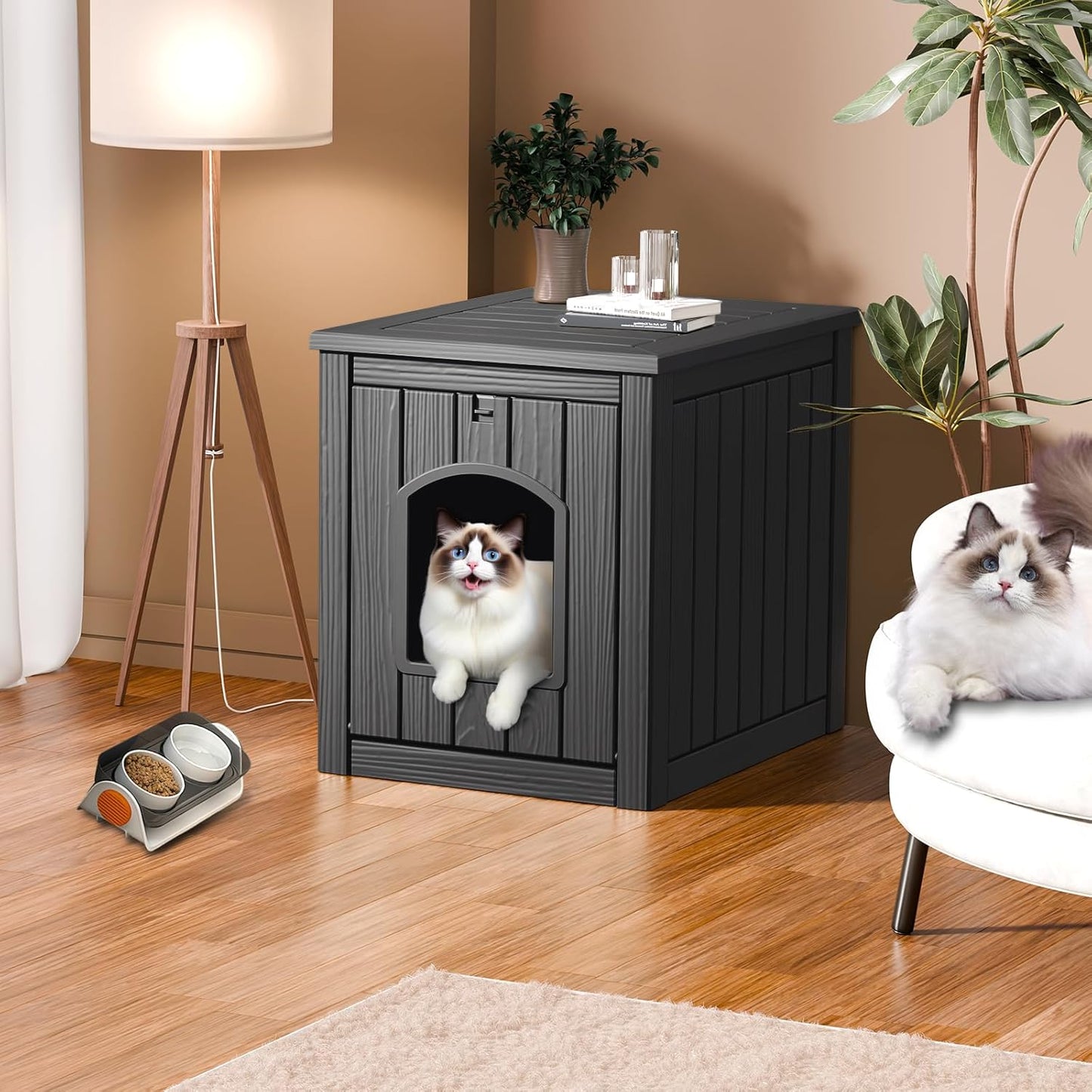 Cat House Outdoor Indoor - All-Weather Resin Cat Houses for Outdoor Cats, Durable & Insulated Pet Shelter for Garden Patio Backyard