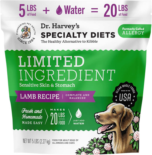 Dr. Harvey's Specialty Diet Limited Ingredient - Human Grade Dog Food for Dogs with Sensitivities - Lamb Recipe (5 Pounds)