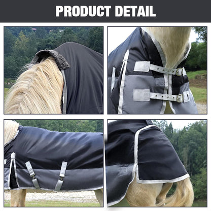 Mini Horse Pony Blankets Winter, 55 in 250g Filling Miniature Donkey Foal 1600D Waterproof Poly Rain Sheets for Real Horses Belly Wrap Tail Wrap Turnout Blanket, Stuff Care Outdoor Clothes Grey Black