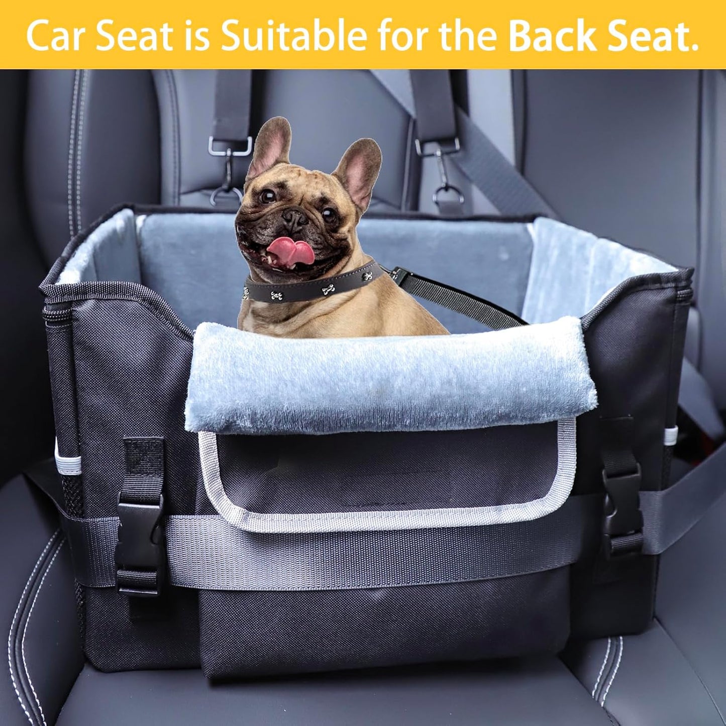 Foldable Dog Car Seat for Small Dogs,Potable Puppy Booster Seat with Harness &Safety Belt, Travel Pet Bed can Removable & Washable Suitable for Dogs 25-30 lbs(Black)