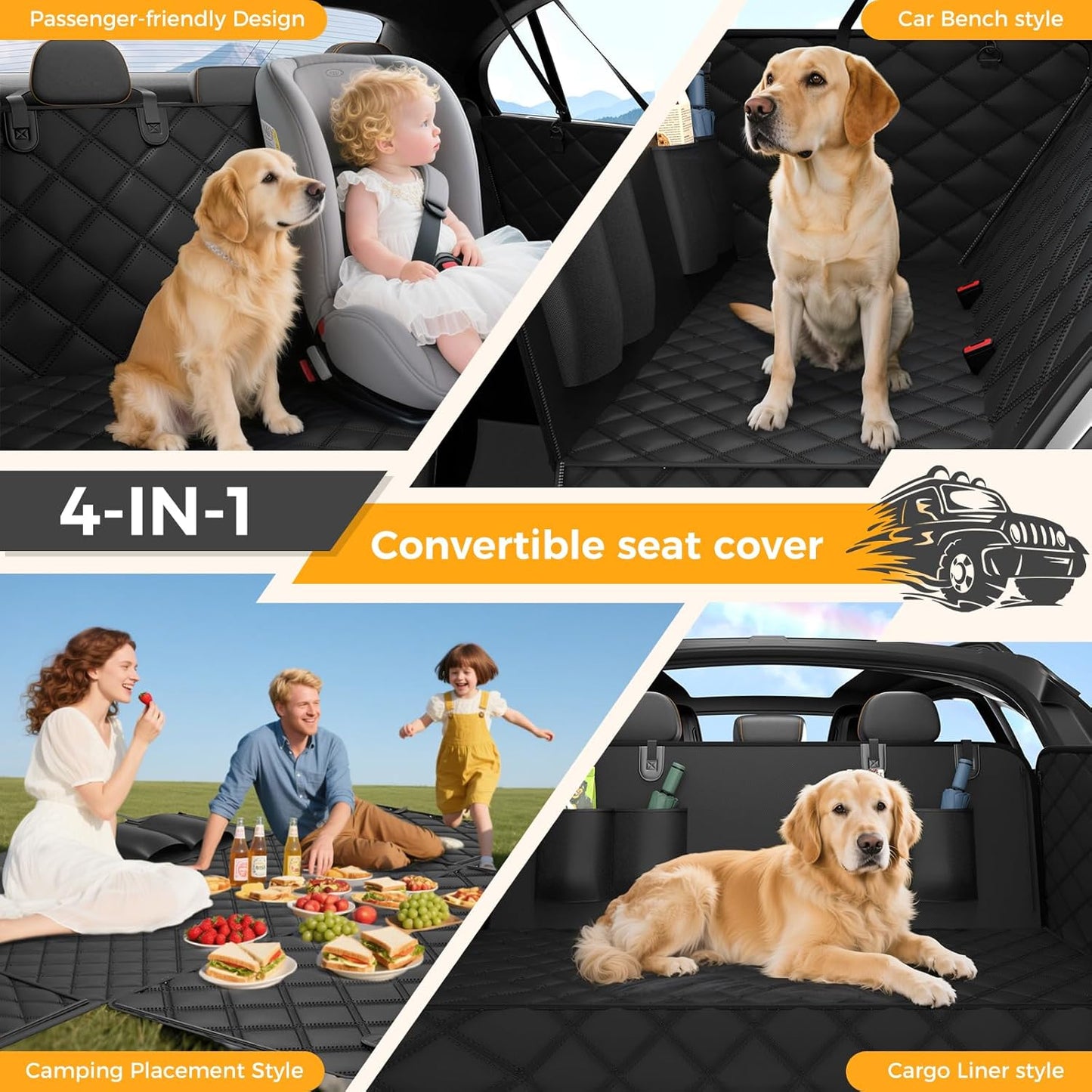Dog Car Seat Cover for Back Seat,100% Waterproof Scratch Proof Nonslip Seat Cover,600D Heavy Duty Scratch Soft Dog Hammock for Car for Cars Trucks and SUVs
