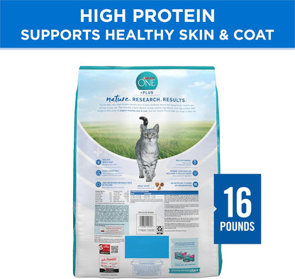 Purina ONE Plus High Protein Cat Food Dry Salmon and Ocean Whitefish Cat Skin and Coat Health Formula - 16 lb. Bag