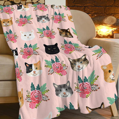 Pink Cat Blanket Gifts for Girls Women Cute Cats Fleece Blankets Soft Warm Animal Flowers Throw Cozy Flannel Plush Stuff Throws for Kids Adults Bed Couch Bedding Decor 50"x40"