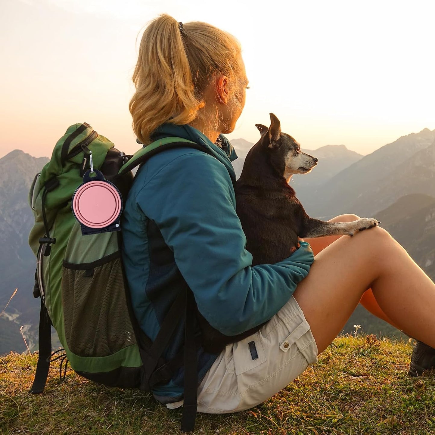 SLSON Collapsible Dog Dual Bowls Reinforced Rim 180 Degrees Flip Over Foldable Double Bowl with Lock Clips More Stable Dog Travel Bowls Pet Food Water Feeder (Light Pink)