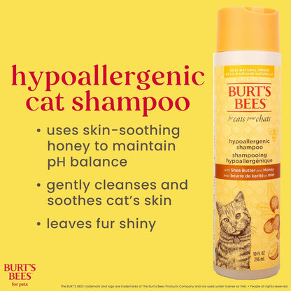 Burt's Bees for Pets Hypoallergenic Cat Shampoo with Shea Butter and Honey - A Gentle Kitten Shampoo for Indoor Cats with Dry & Itchy Skin, Sensitive Skin, Cat Bathing Supplies, 10 Fl Oz