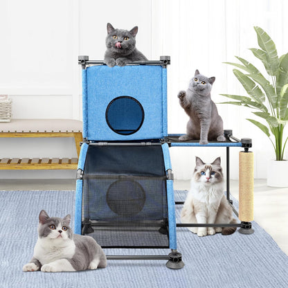 Large Cat Tree with Scratching Post, Ladder & Perches – Multi-Level Cat Climbing Furniture for Indoor/Outdoor Use+Blue/35.43" L x 35.43" W x 37.01" H