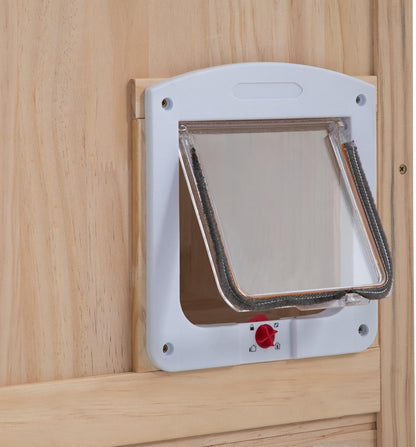 COZIWOW Large Wooden Cat House with Scratching Posts, Multi-Level Indoor Cat Enclosure with Acrylic Doors, Ventilation Holes, and Wheels (Natrual Wood)