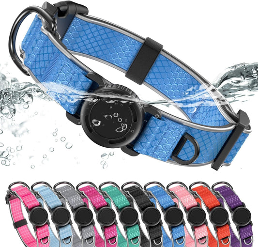 Airtag Dog Collar | with Waterproof Air Tag Holder | QR Code Pet ID | Durable Comfortable Oxford Padded | Reflective Collar | for Small Puppy Dogs(Blue,S,10''~16'')
